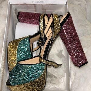 Cape Robbin Glitter Platform Heels • Statement Party Heels • Size 9